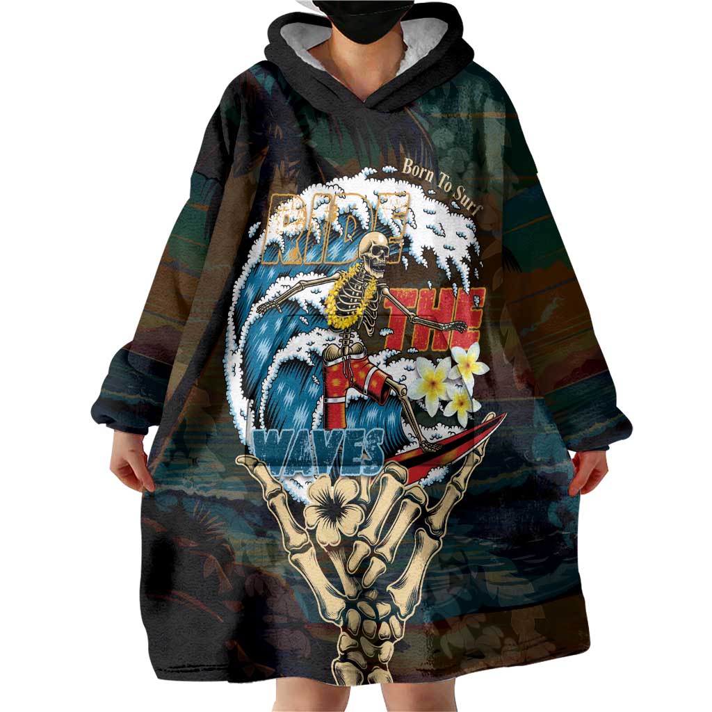 Aloha Hawaii Surfing Skull Wearable Blanket Hoodie Shaka Skeleton Ride The Waves - Polynesian Pride