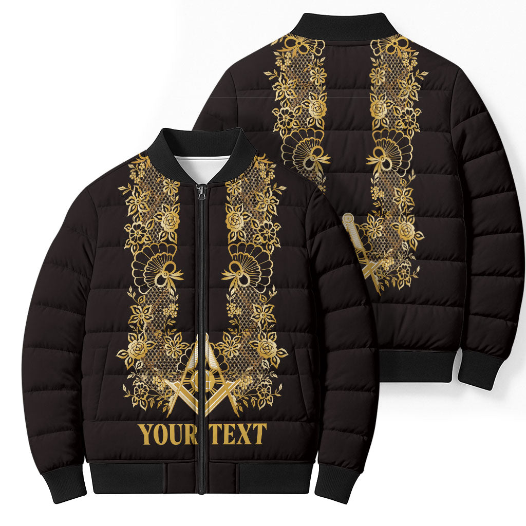 Personalised Filipino Freemasonry Bomber Puffer Jacket Masonic Barong Tagalog Inspired Ivory White