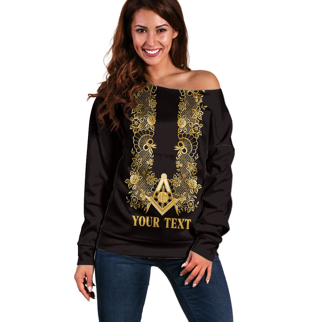 Personalised Filipino Freemasonry Off Shoulder Sweater Masonic Barong Tagalog Inspired Ivory White