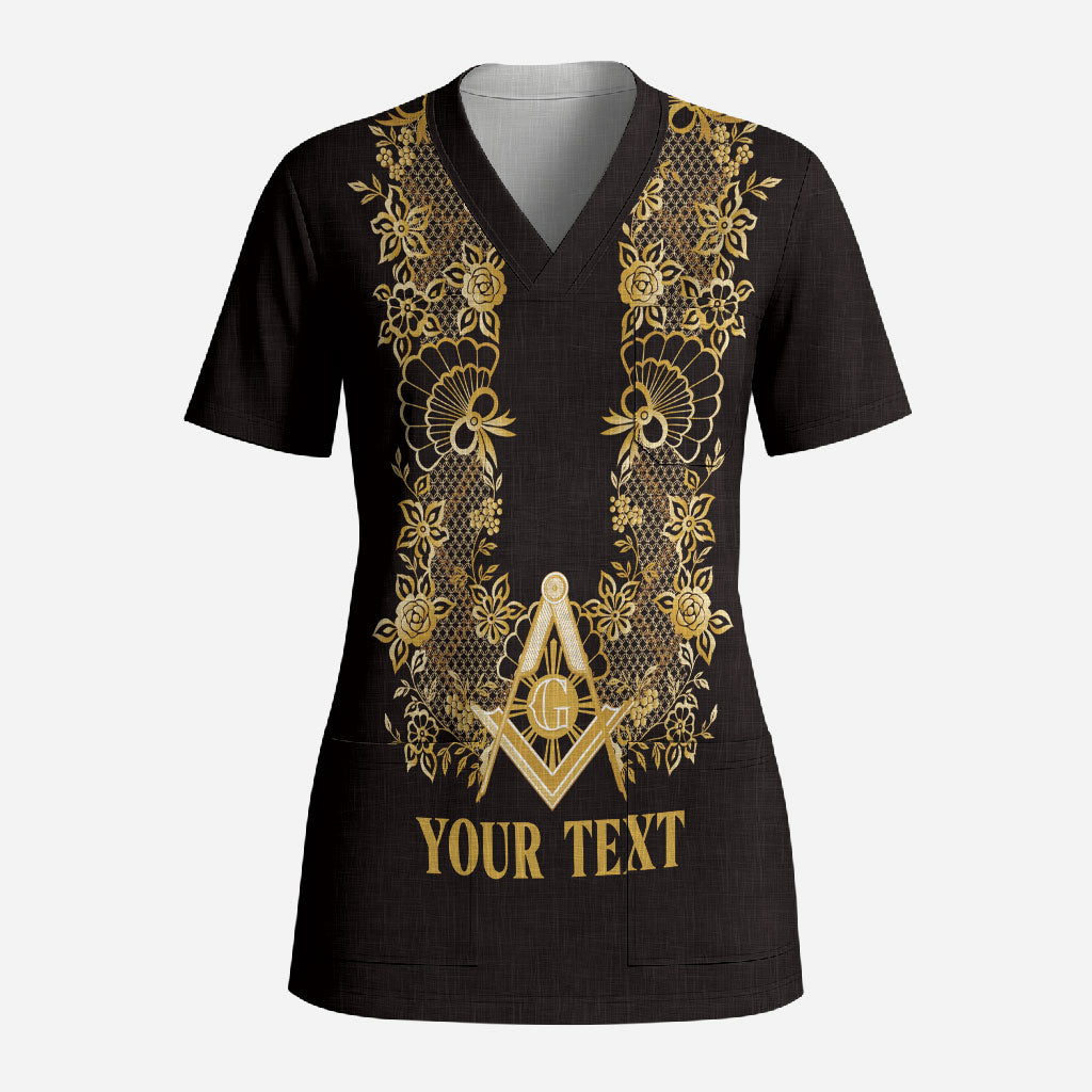Personalised Filipino Freemasonry Scrub Top Masonic Barong Tagalog Inspired Ivory White