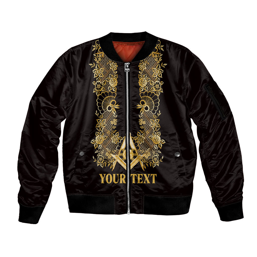Personalised Filipino Freemasonry Sleeve Zip Bomber Jacket Masonic Barong Tagalog Inspired Ivory White