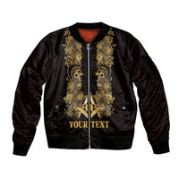 Personalised Filipino Freemasonry Sleeve Zip Bomber Jacket Masonic Barong Tagalog Inspired Ivory White