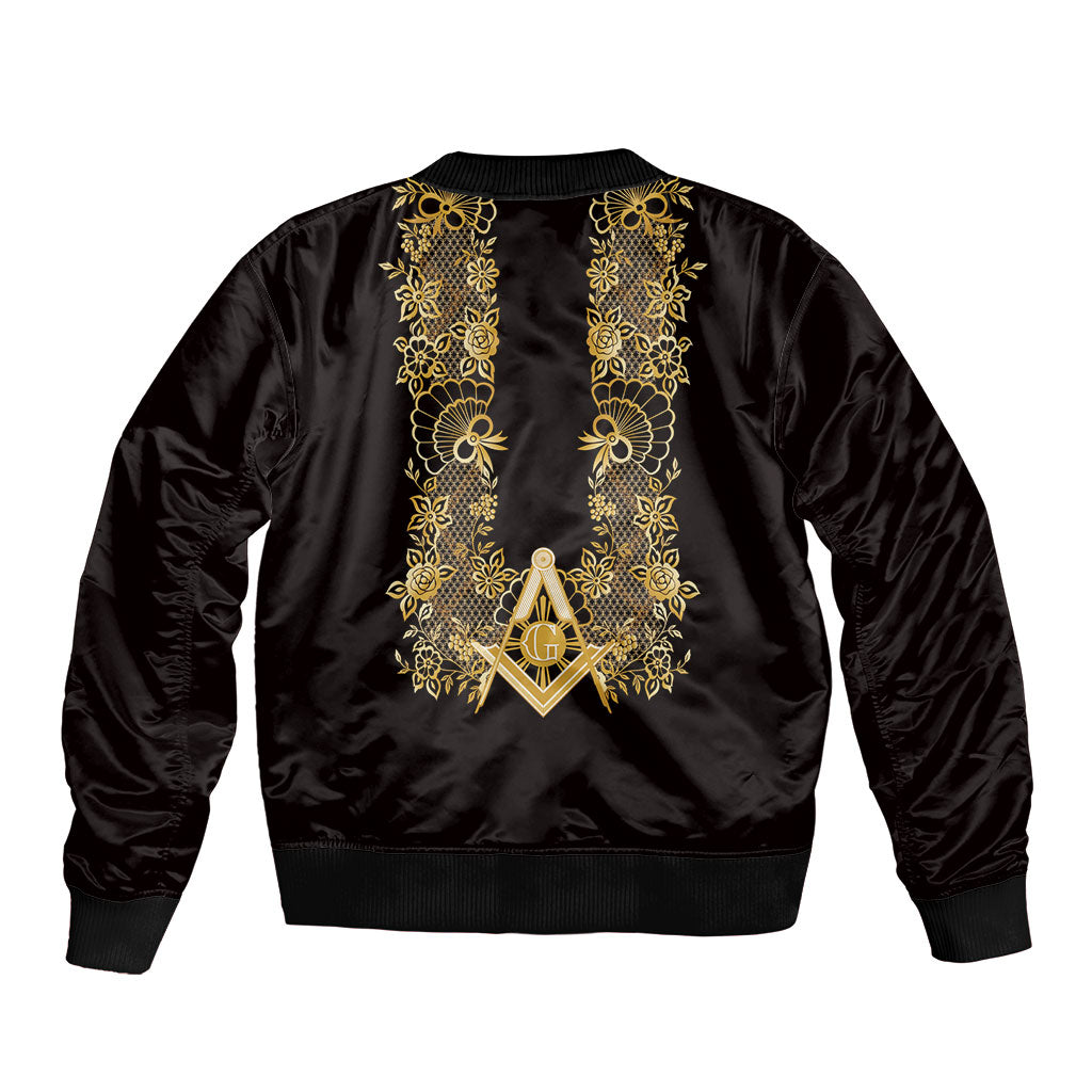 Personalised Filipino Freemasonry Sleeve Zip Bomber Jacket Masonic Barong Tagalog Inspired Ivory White