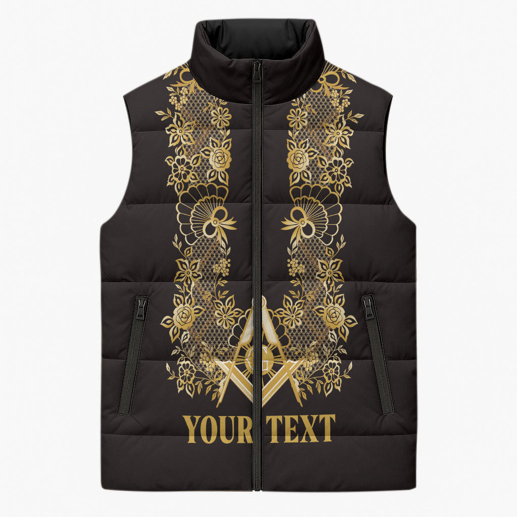 Personalised Filipino Freemasonry Sleeveless Puffer Jacket Masonic Barong Tagalog Inspired Ivory White