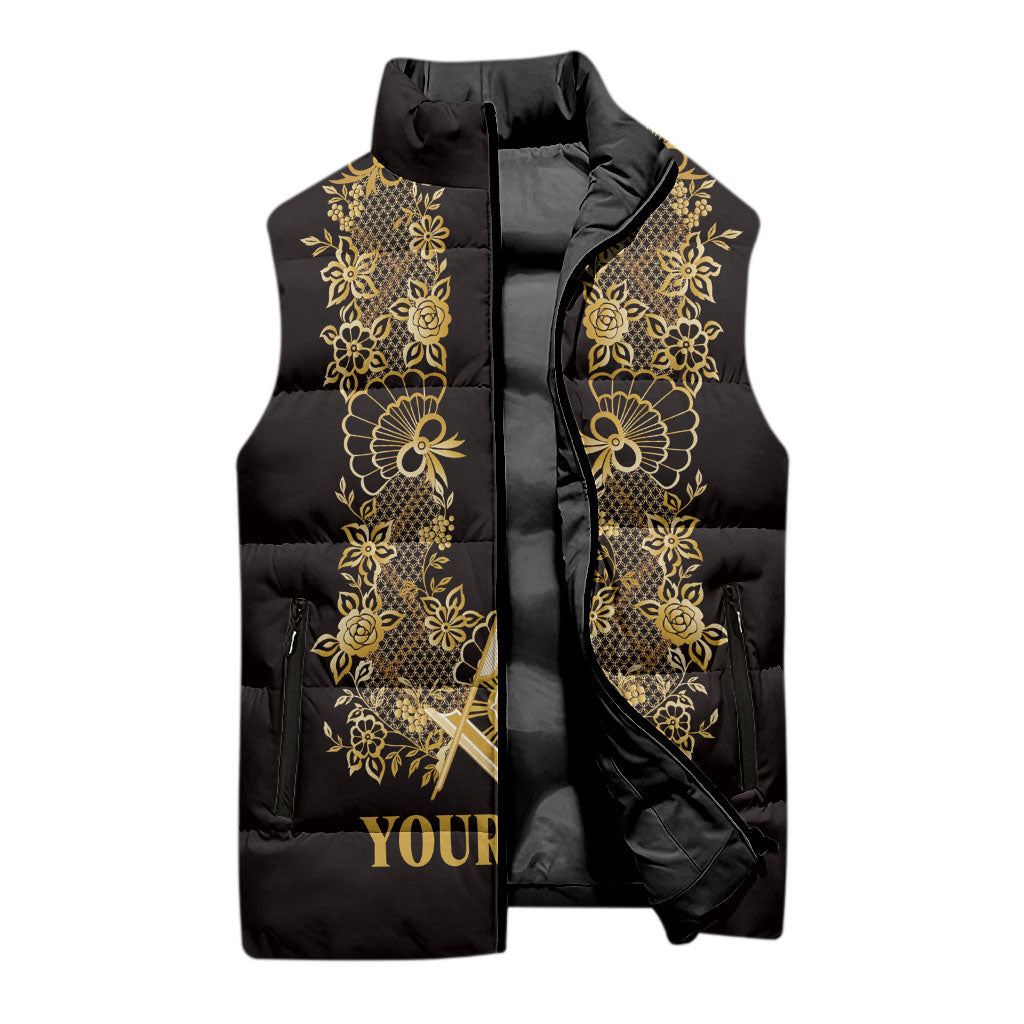 Personalised Filipino Freemasonry Sleeveless Puffer Jacket Masonic Barong Tagalog Inspired Ivory White