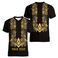 Personalised Filipino Freemasonry Women V-Neck T-Shirt Masonic Barong Tagalog Inspired Ivory White