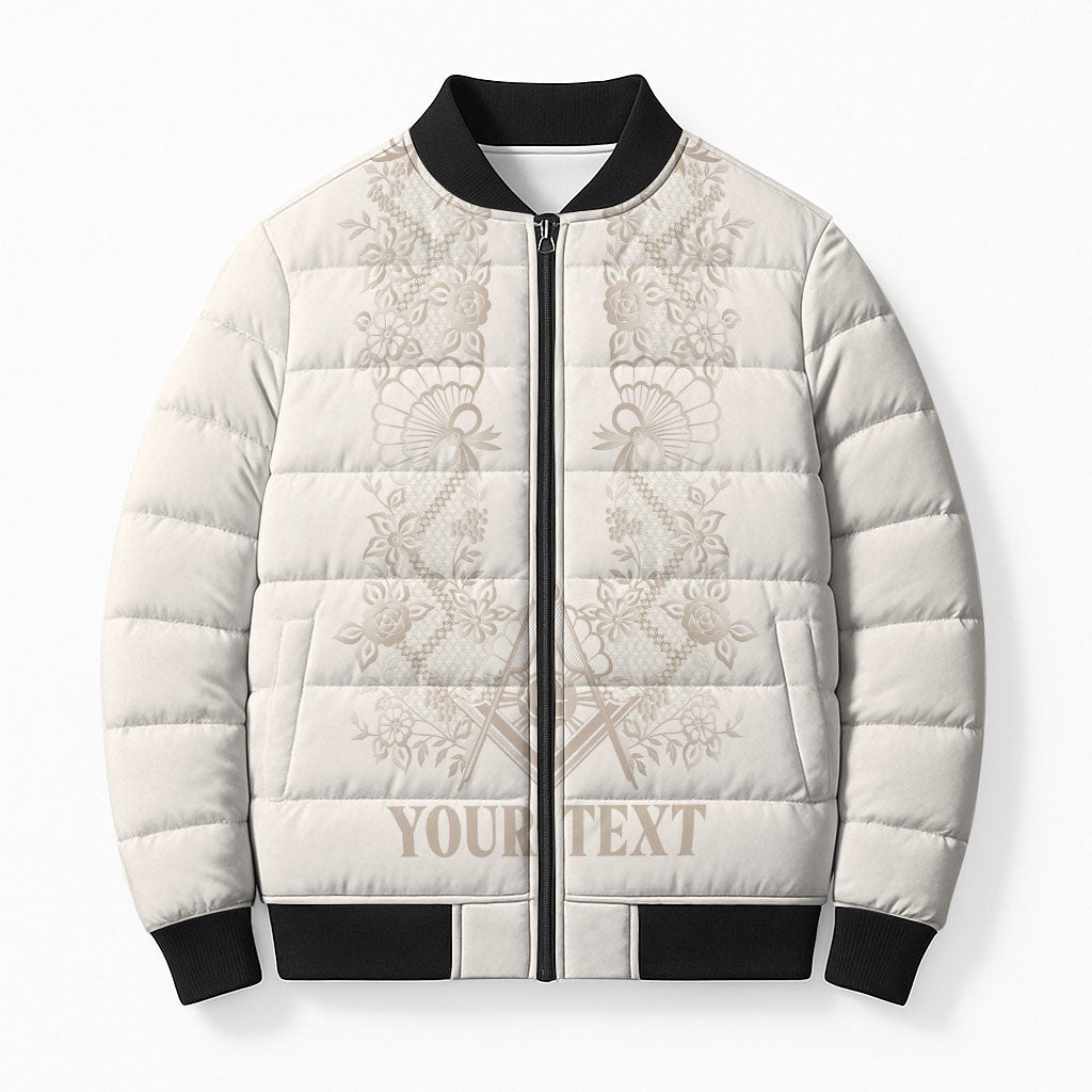 Personalised Filipino Freemasonry Bomber Puffer Jacket Masonic Barong Tagalog Inspired Black