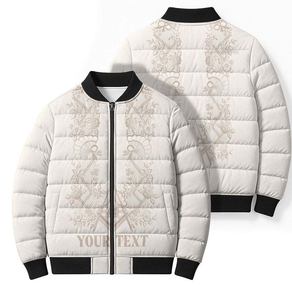 Personalised Filipino Freemasonry Bomber Puffer Jacket Masonic Barong Tagalog Inspired Black