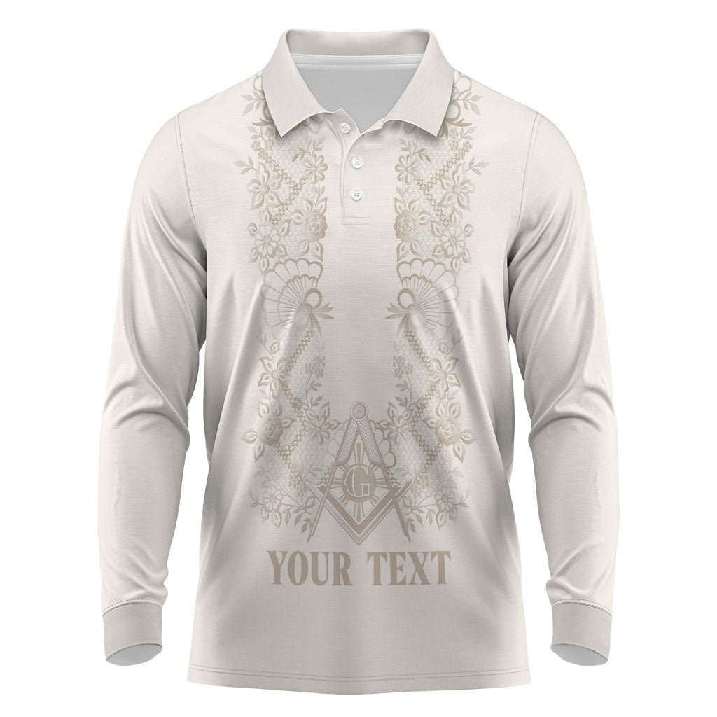 Personalised Filipino Freemasonry Long Sleeve Polo Shirt Masonic Barong Tagalog Inspired Black
