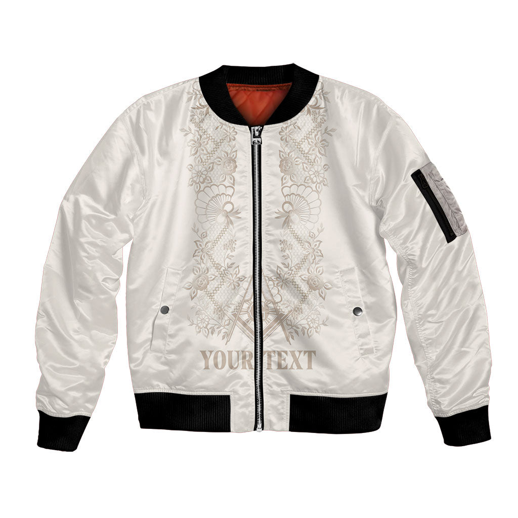 Personalised Filipino Freemasonry Sleeve Zip Bomber Jacket Masonic Barong Tagalog Inspired Black