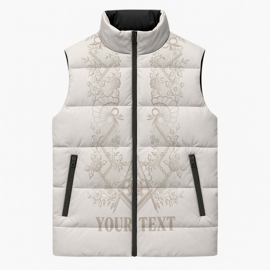 Personalised Filipino Freemasonry Sleeveless Puffer Jacket Masonic Barong Tagalog Inspired Black