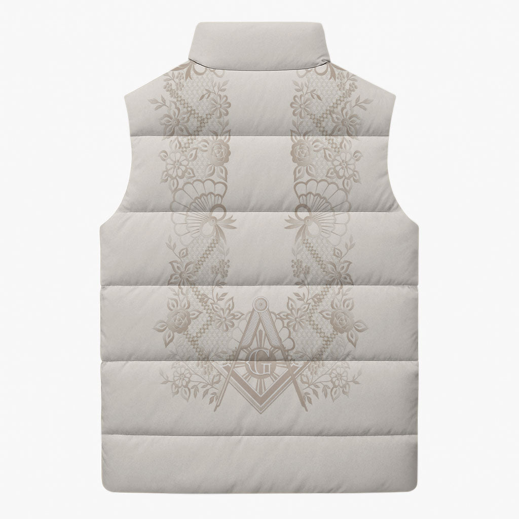 Personalised Filipino Freemasonry Sleeveless Puffer Jacket Masonic Barong Tagalog Inspired Black