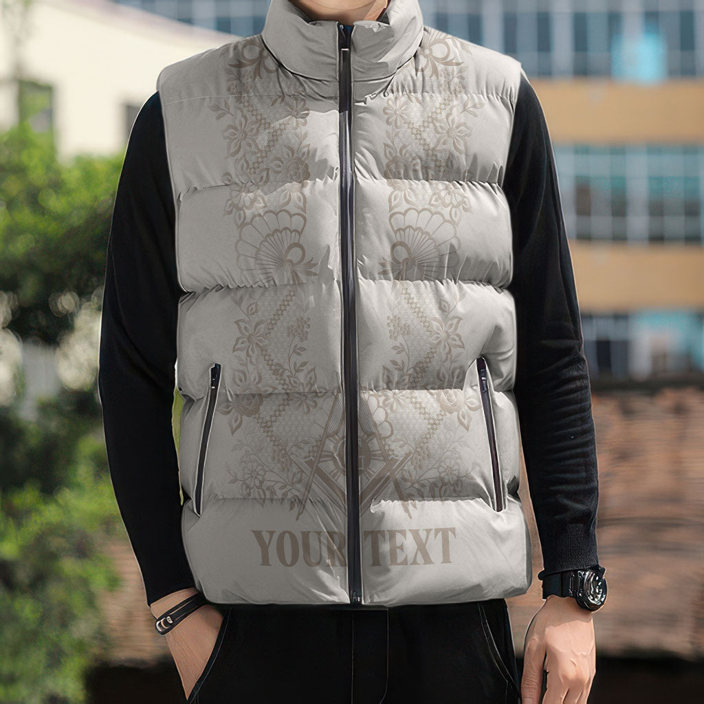 Personalised Filipino Freemasonry Sleeveless Puffer Jacket Masonic Barong Tagalog Inspired Black
