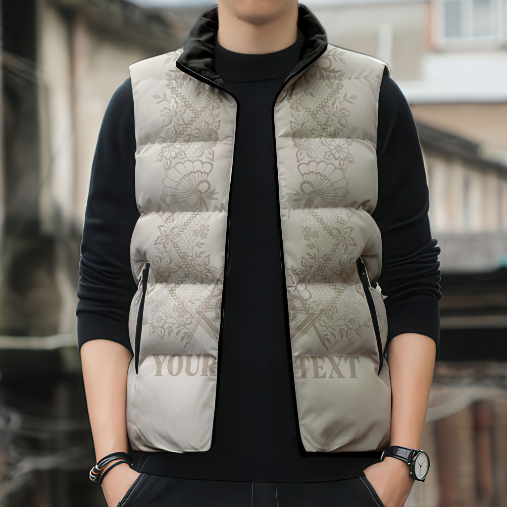 Personalised Filipino Freemasonry Sleeveless Puffer Jacket Masonic Barong Tagalog Inspired Black