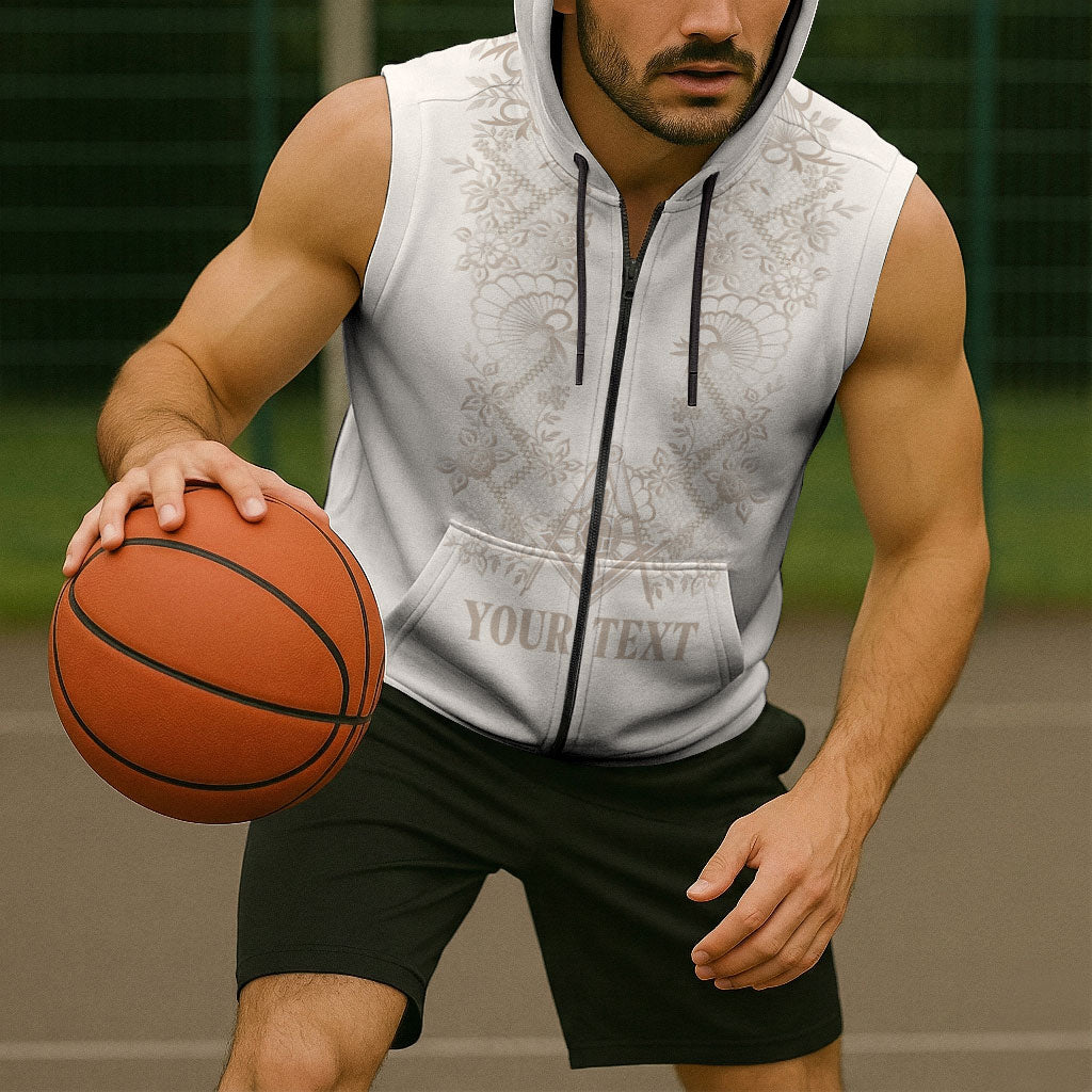 Personalised Filipino Freemasonry Sleeveless Zip Hoodie Masonic Barong Tagalog Inspired Black