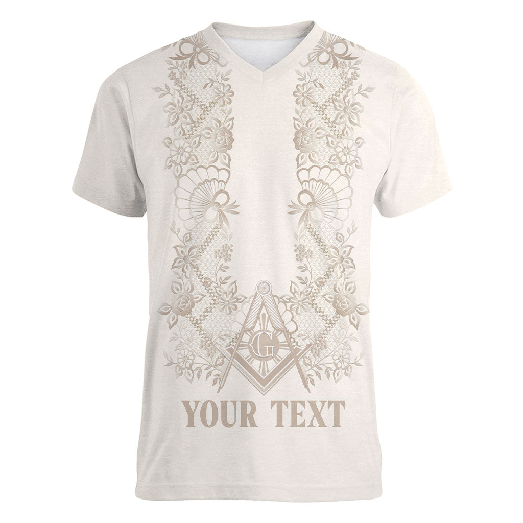Personalised Filipino Freemasonry Women V-Neck T-Shirt Masonic Barong Tagalog Inspired Black