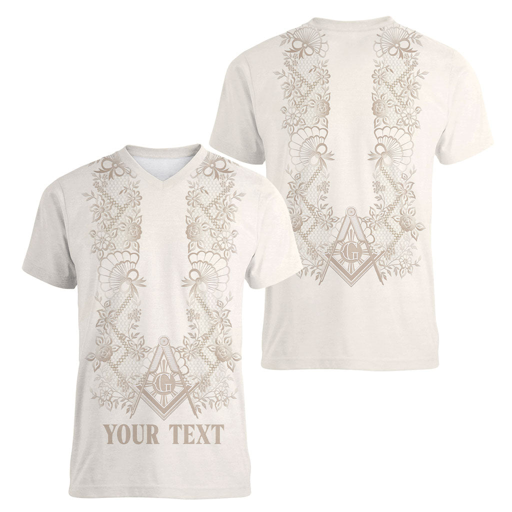 Personalised Filipino Freemasonry Women V-Neck T-Shirt Masonic Barong Tagalog Inspired Black