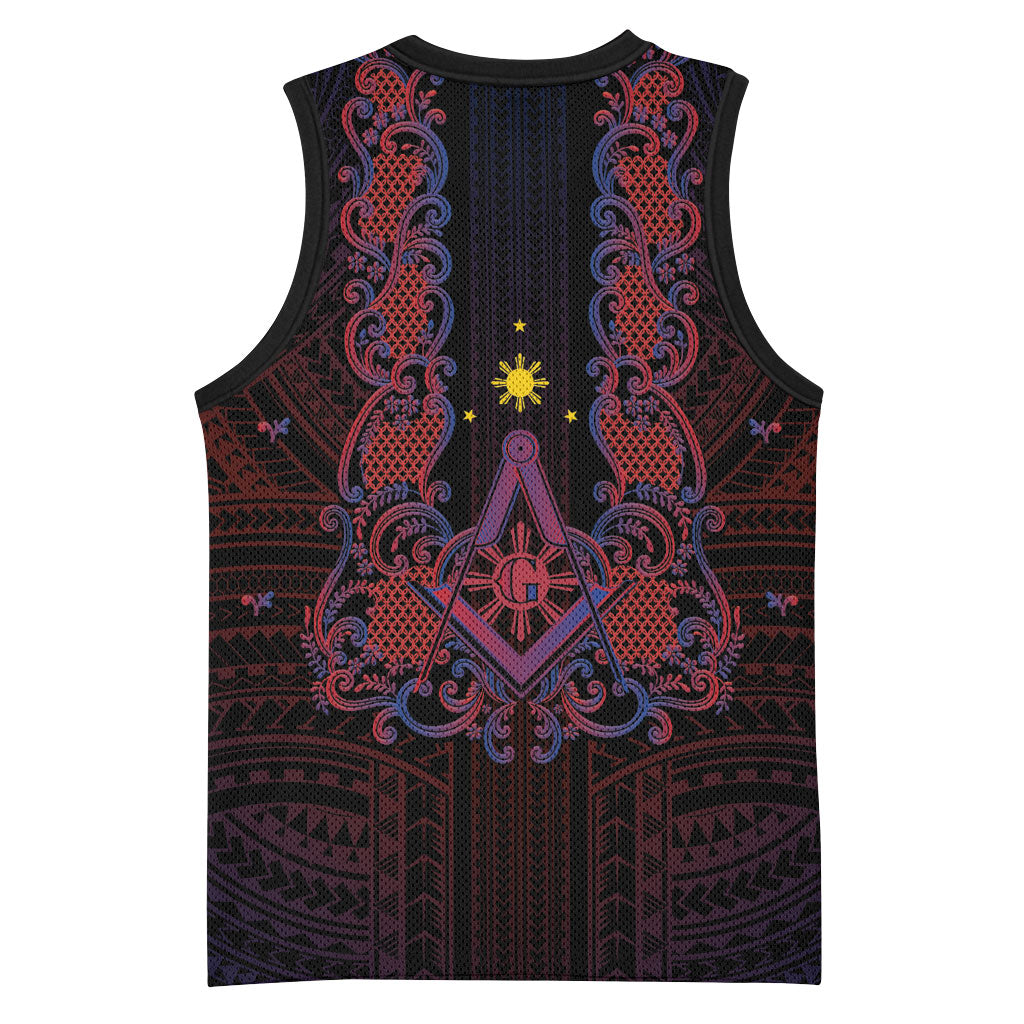 Personalised Philippines Barong Tagalog Freemasonry Basketball Jersey Filipino Masonic Polynesian Pattern