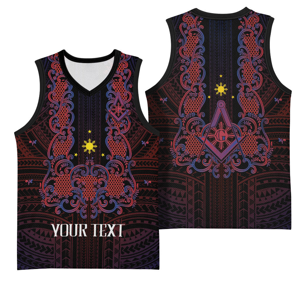 Personalised Philippines Barong Tagalog Freemasonry Basketball Jersey Filipino Masonic Polynesian Pattern