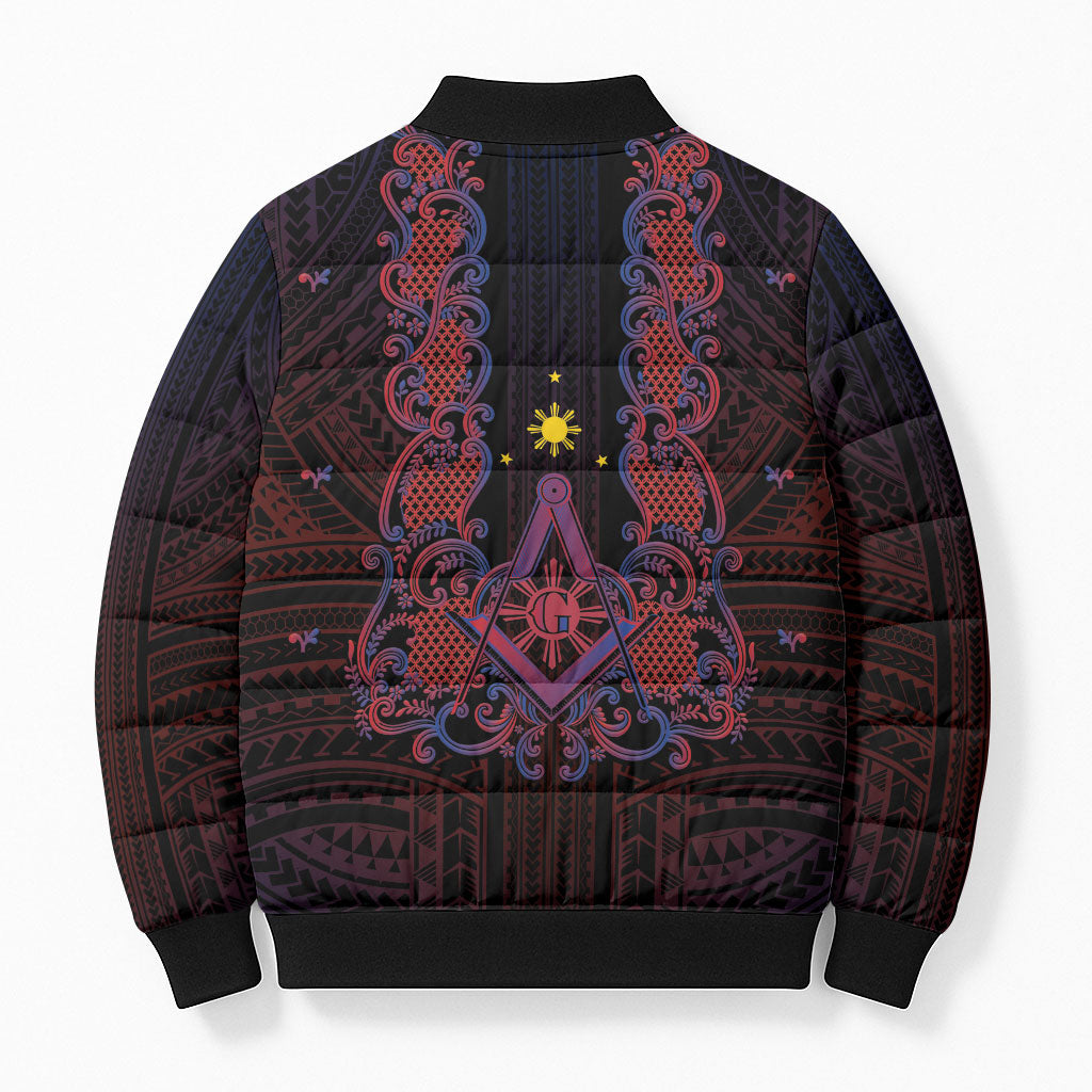 Personalised Philippines Barong Tagalog Freemasonry Bomber Puffer Jacket Filipino Masonic Polynesian Pattern