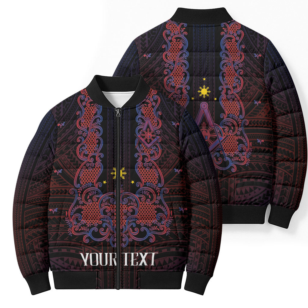 Personalised Philippines Barong Tagalog Freemasonry Bomber Puffer Jacket Filipino Masonic Polynesian Pattern