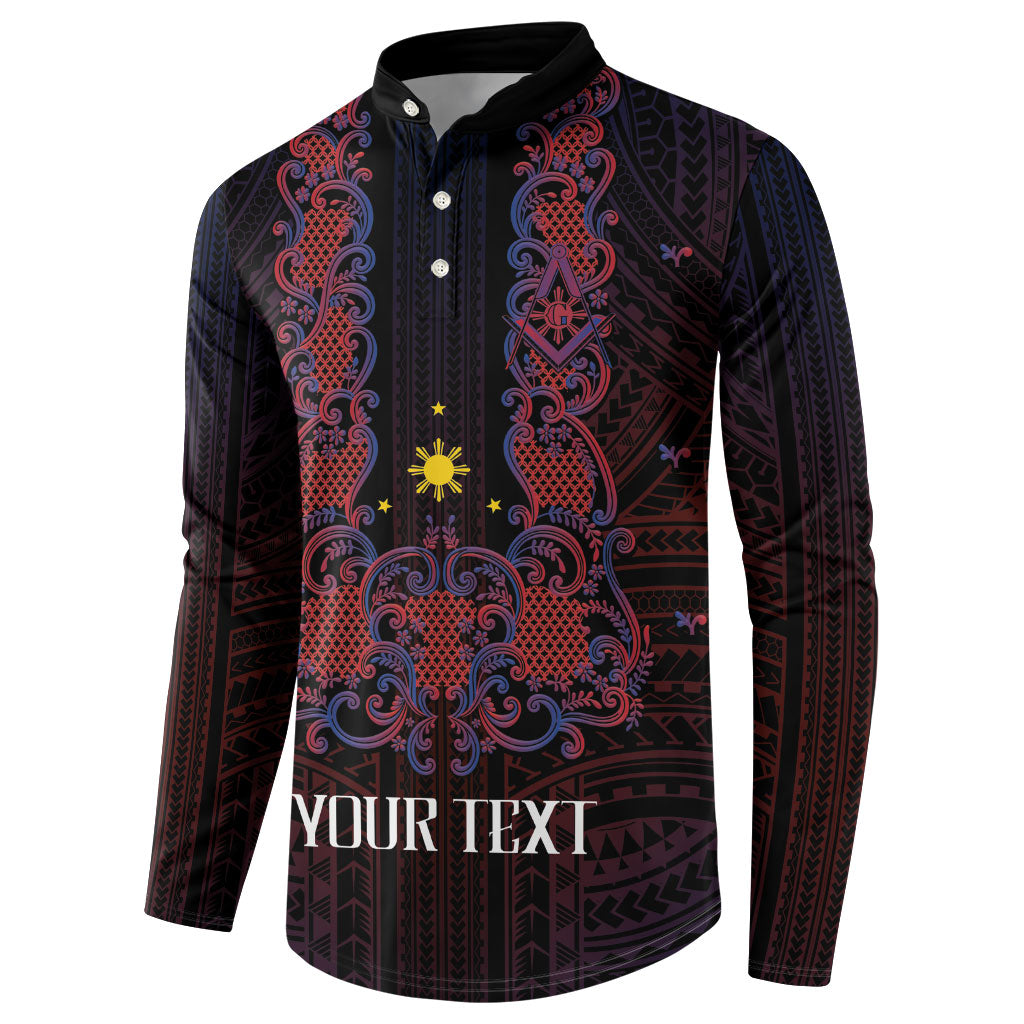 Personalised Philippines Barong Tagalog Freemasonry Button Sweatshirt Filipino Masonic Polynesian Pattern