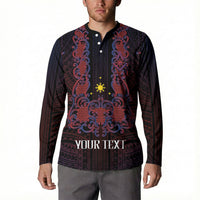 Personalised Philippines Barong Tagalog Freemasonry Button Sweatshirt Filipino Masonic Polynesian Pattern