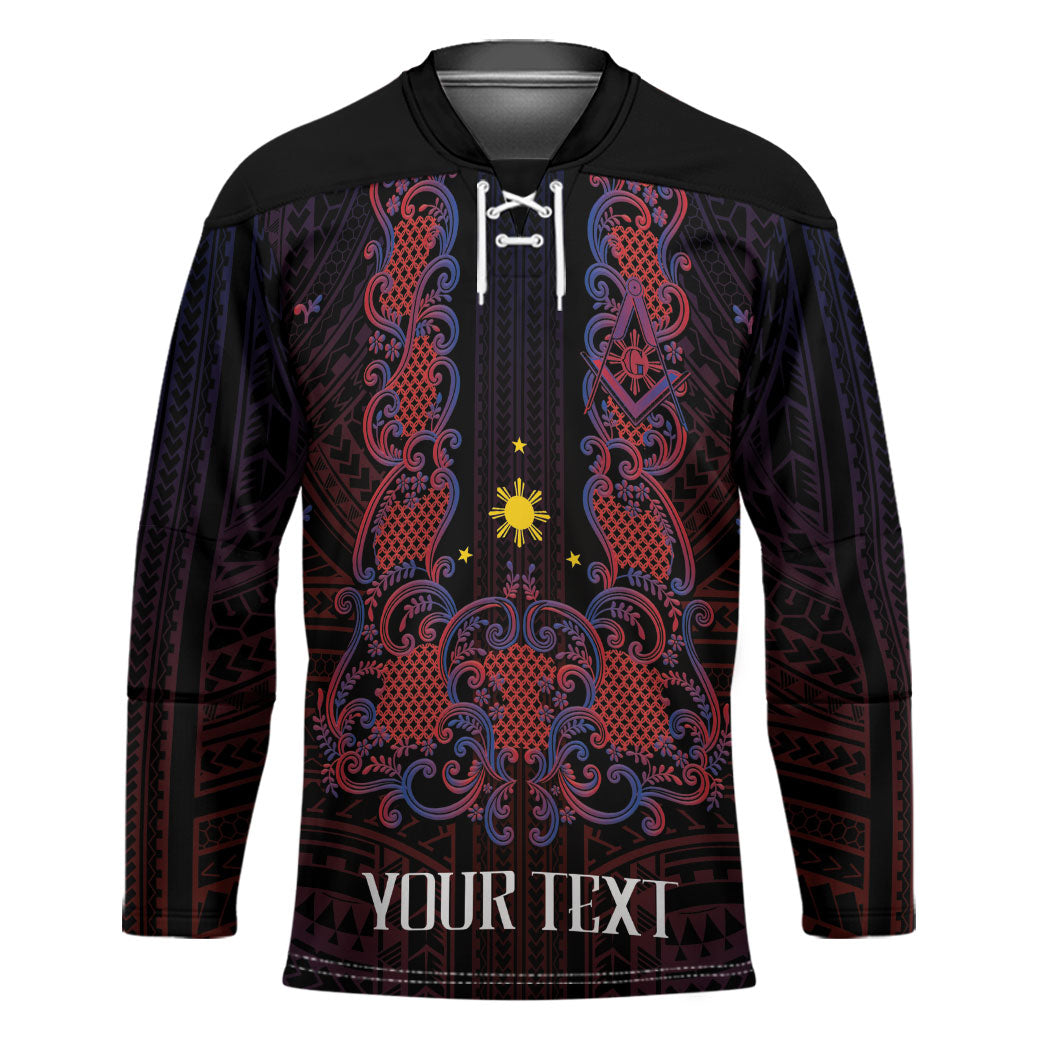 Personalised Philippines Barong Tagalog Freemasonry Hockey Jersey Filipino Masonic Polynesian Pattern