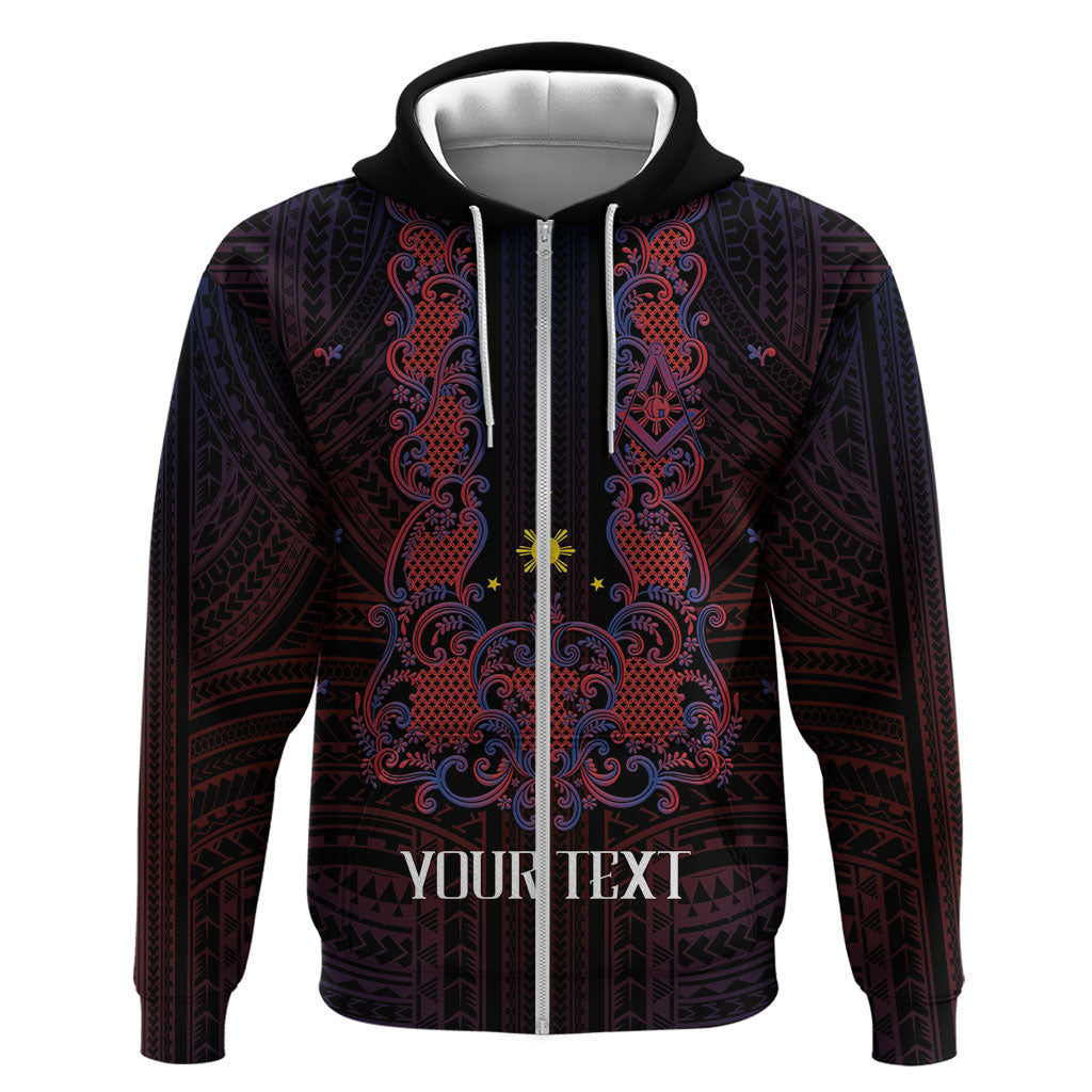 Personalised Philippines Barong Tagalog Freemasonry Hoodie Filipino Masonic Polynesian Pattern