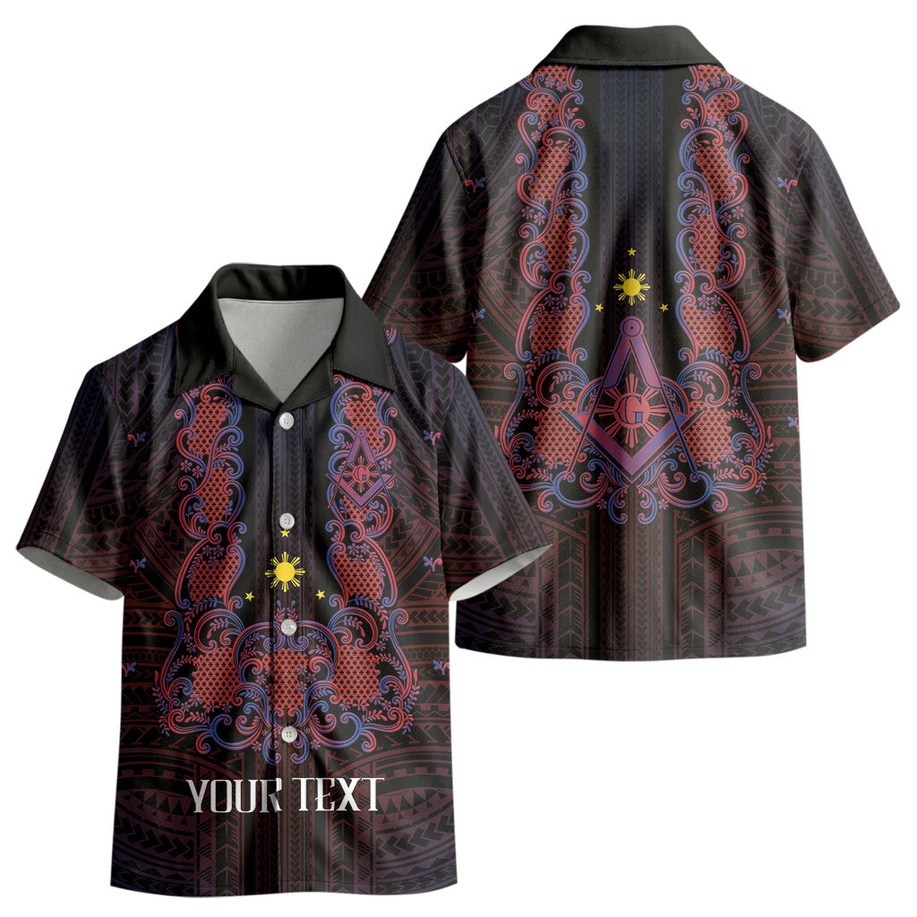 Personalised Philippines Barong Tagalog Freemasonry Kid Hawaiian Shirt Filipino Masonic Polynesian Pattern