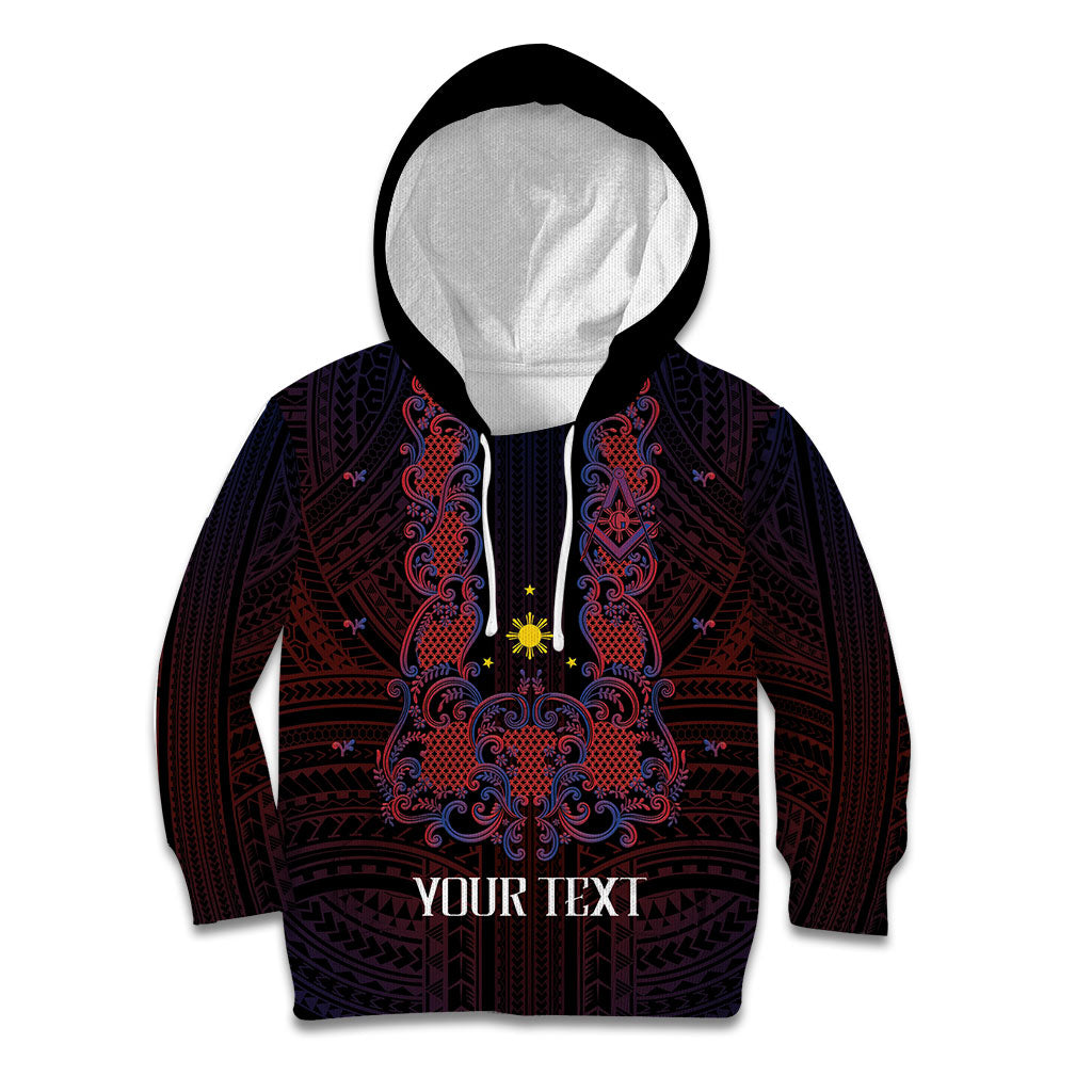 Personalised Philippines Barong Tagalog Freemasonry Kid Hoodie Filipino Masonic Polynesian Pattern