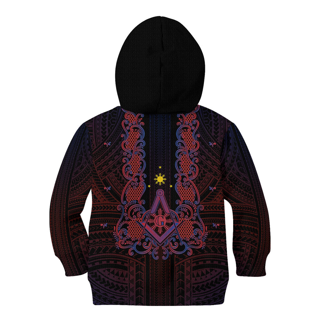 Personalised Philippines Barong Tagalog Freemasonry Kid Hoodie Filipino Masonic Polynesian Pattern