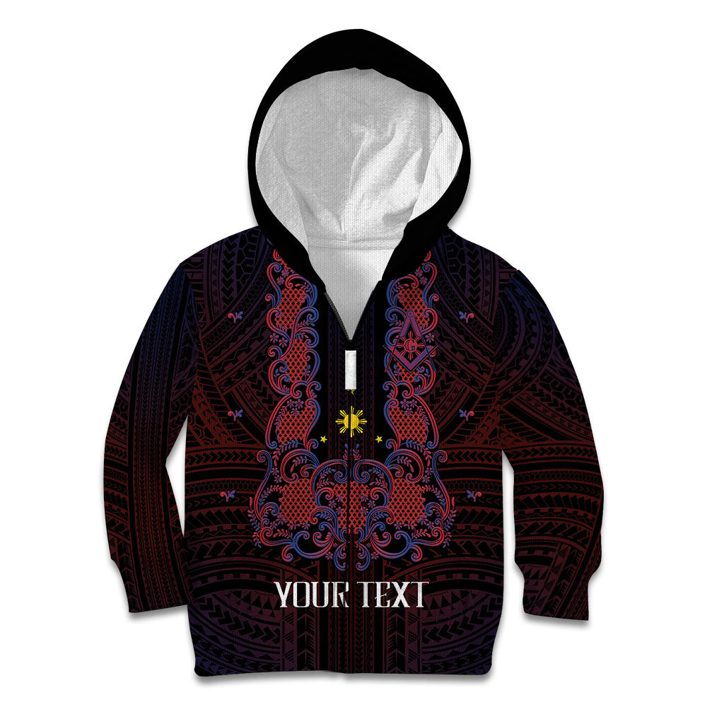 Personalised Philippines Barong Tagalog Freemasonry Kid Hoodie Filipino Masonic Polynesian Pattern