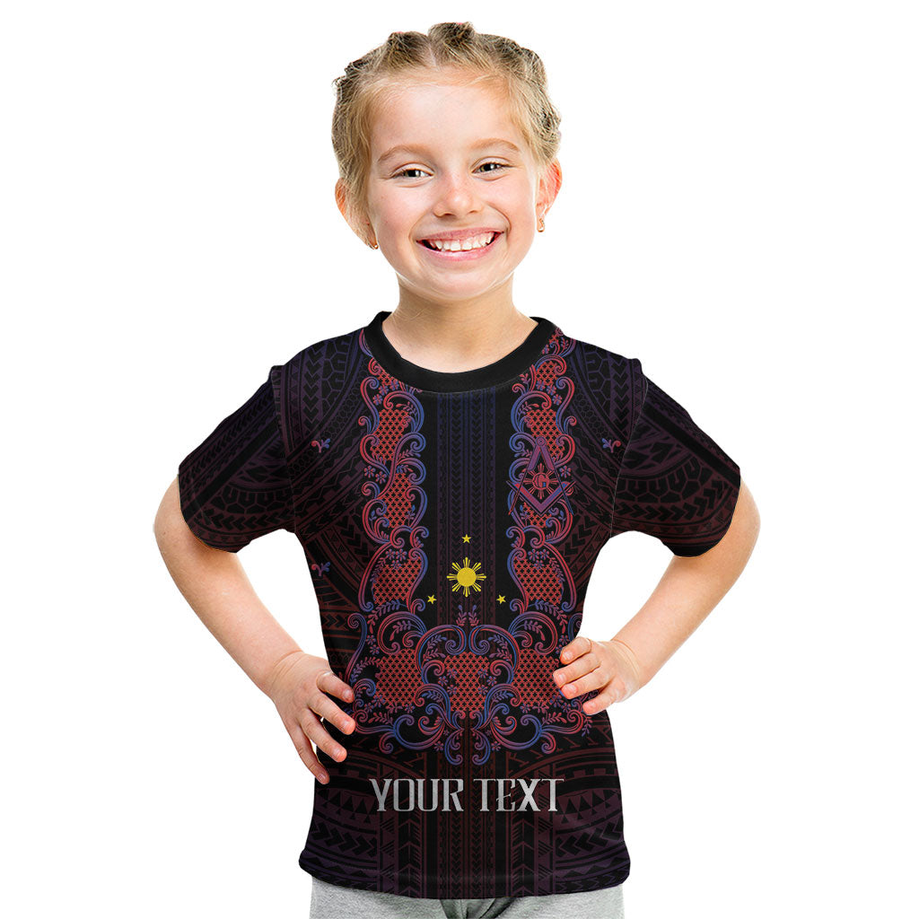 Personalised Philippines Barong Tagalog Freemasonry Kid T Shirt Filipino Masonic Polynesian Pattern