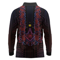 Personalised Philippines Barong Tagalog Freemasonry Long Sleeve Polo Shirt Filipino Masonic Polynesian Pattern