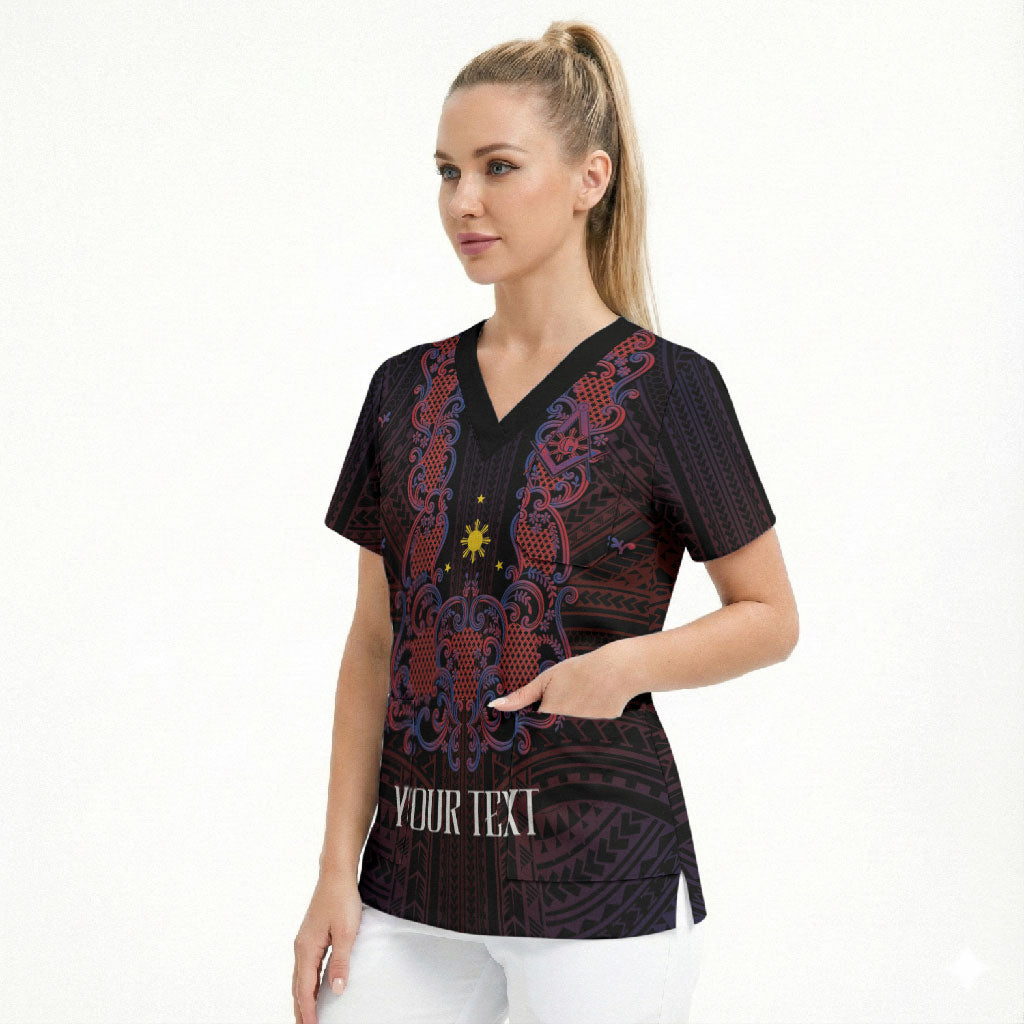 Personalised Philippines Barong Tagalog Freemasonry Scrub Top Filipino Masonic Polynesian Pattern