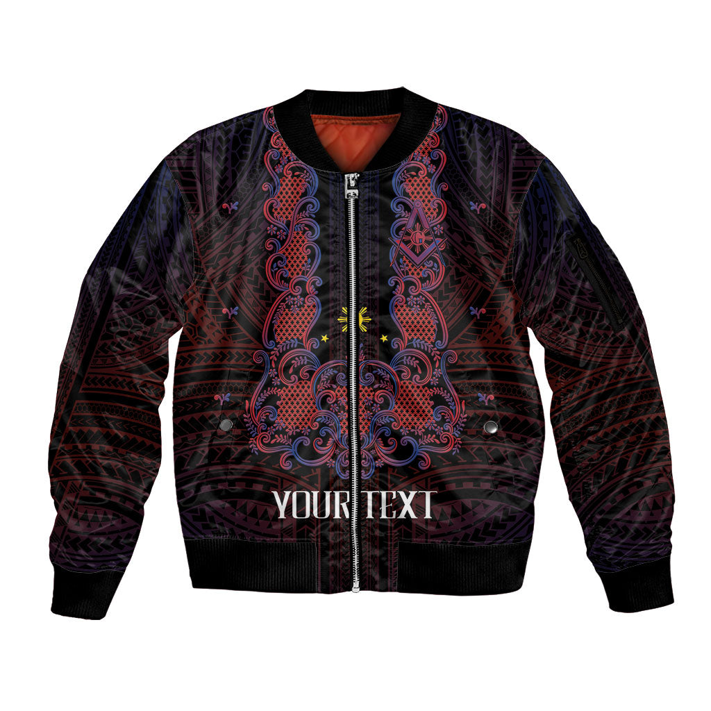 Personalised Philippines Barong Tagalog Freemasonry Sleeve Zip Bomber Jacket Filipino Masonic Polynesian Pattern
