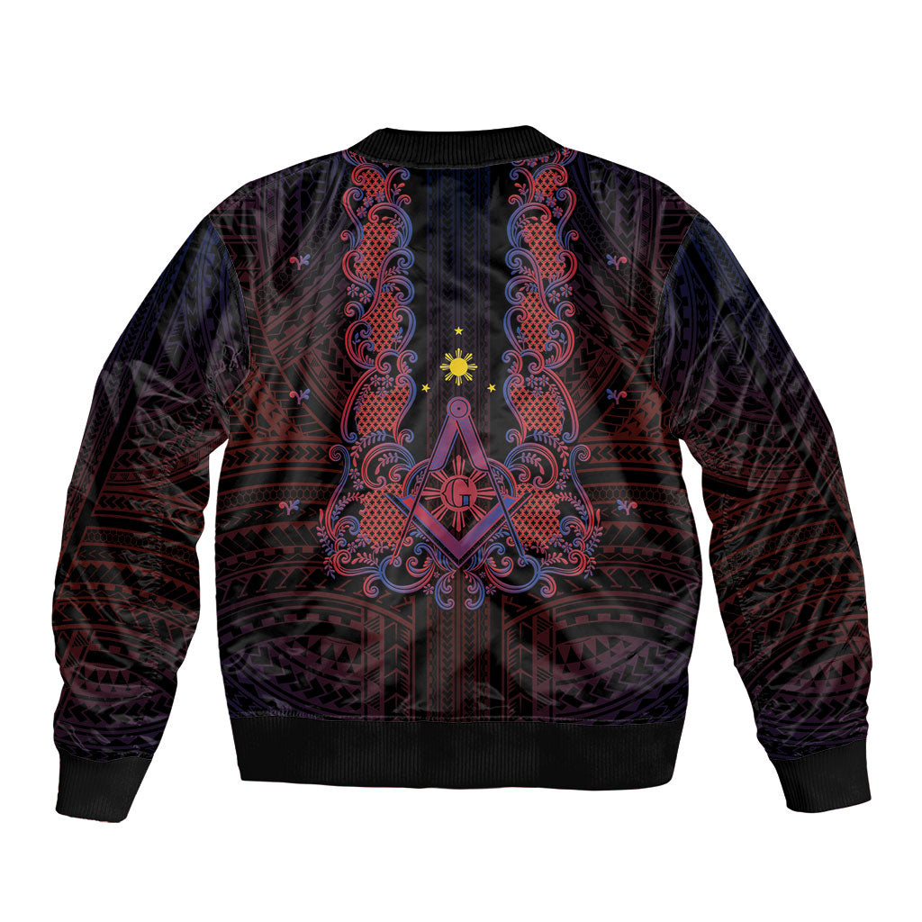 Personalised Philippines Barong Tagalog Freemasonry Sleeve Zip Bomber Jacket Filipino Masonic Polynesian Pattern