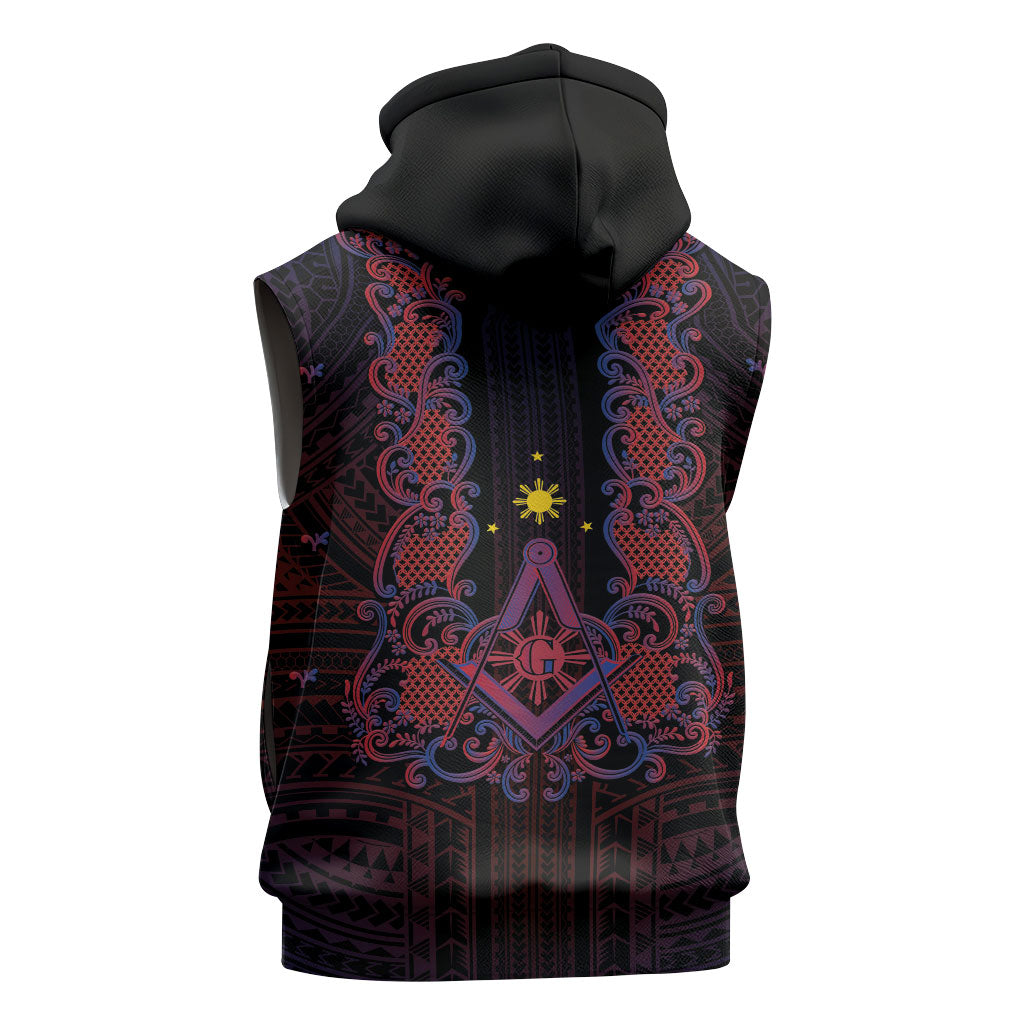 Personalised Philippines Barong Tagalog Freemasonry Sleeveless Hoodie Filipino Masonic Polynesian Pattern