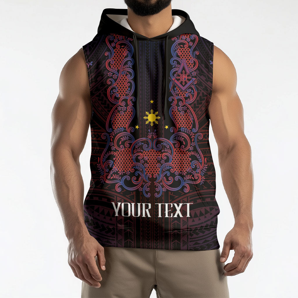 Personalised Philippines Barong Tagalog Freemasonry Sleeveless Hoodie Filipino Masonic Polynesian Pattern