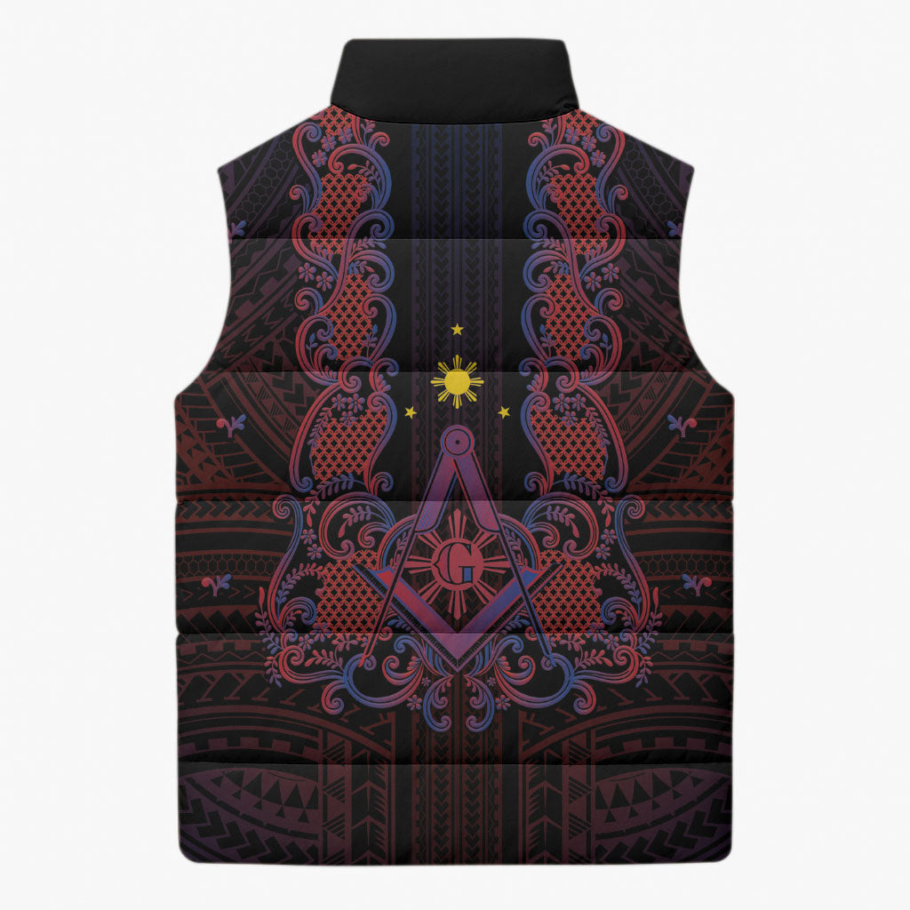 Personalised Philippines Barong Tagalog Freemasonry Sleeveless Puffer Jacket Filipino Masonic Polynesian Pattern