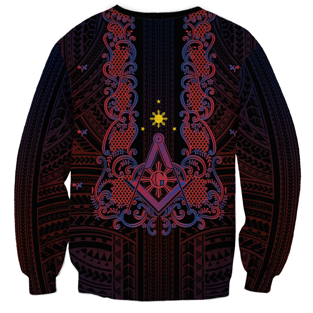 Personalised Philippines Barong Tagalog Freemasonry Sweatshirt Filipino Masonic Polynesian Pattern
