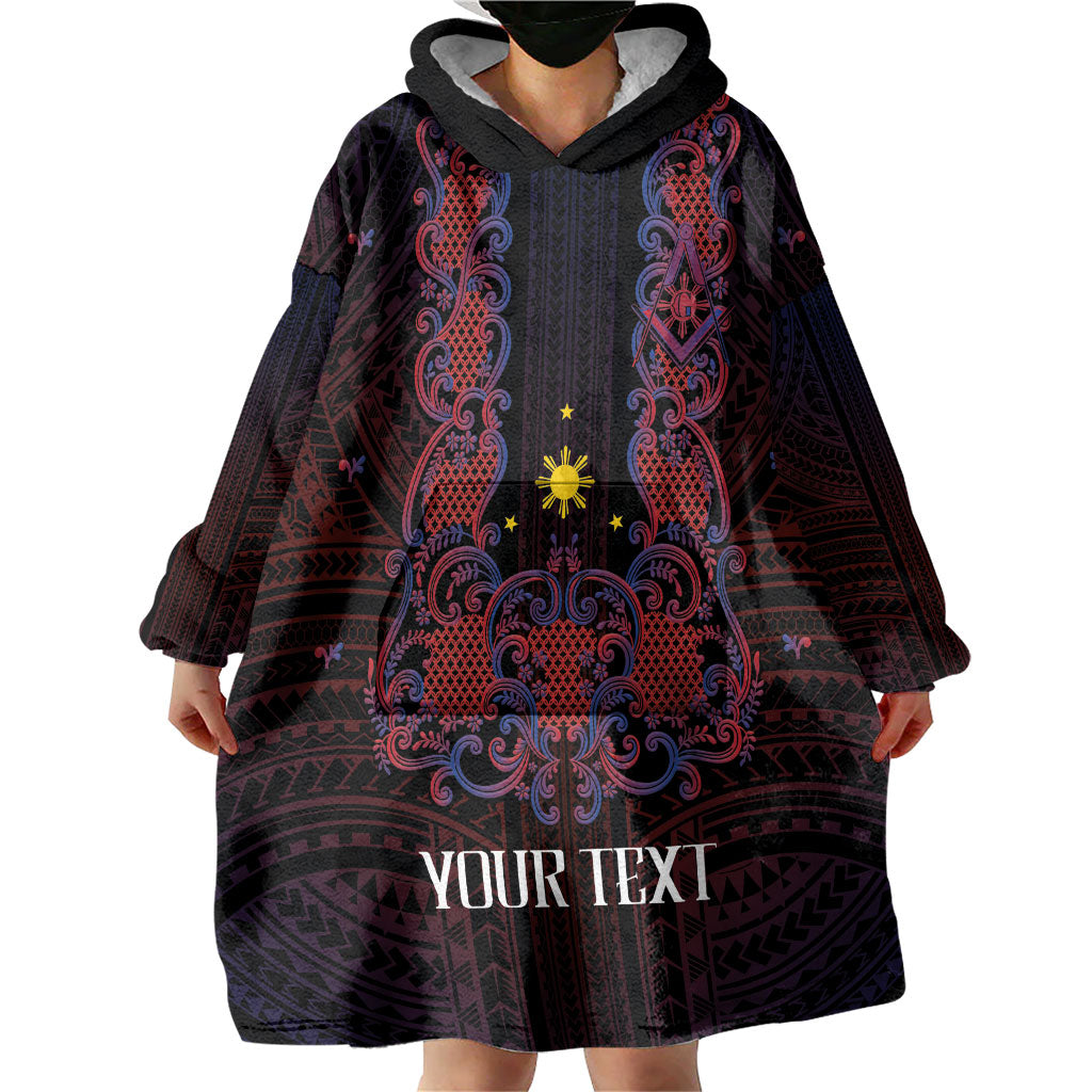 Personalised Philippines Barong Tagalog Freemasonry Wearable Blanket Hoodie Filipino Masonic Polynesian Pattern