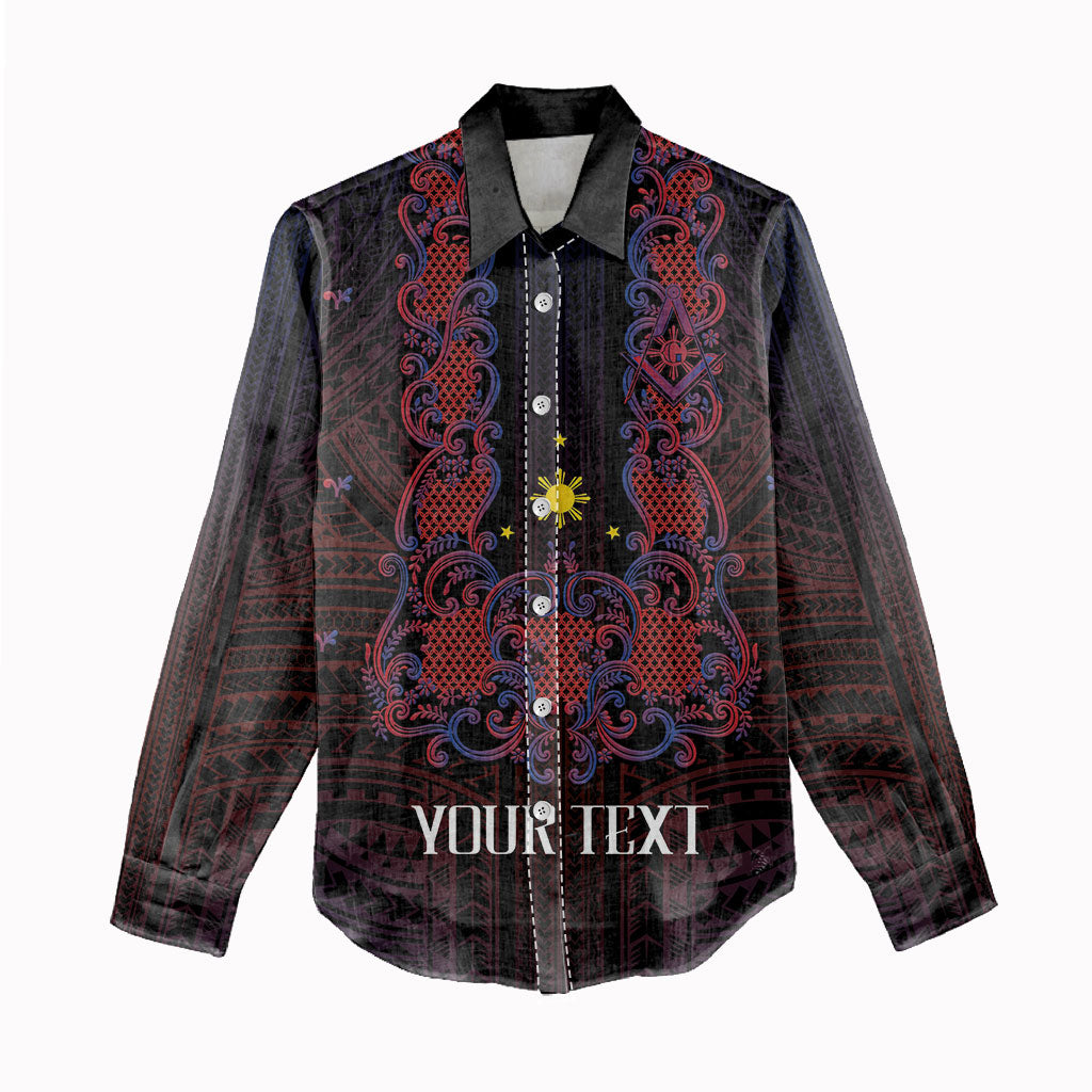 Personalised Philippines Barong Tagalog Freemasonry Women Casual Shirt Filipino Masonic Polynesian Pattern