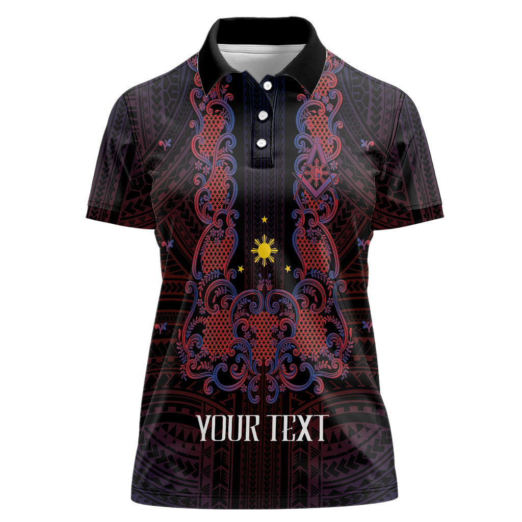 Personalised Philippines Barong Tagalog Freemasonry Women Polo Shirt Filipino Masonic Polynesian Pattern