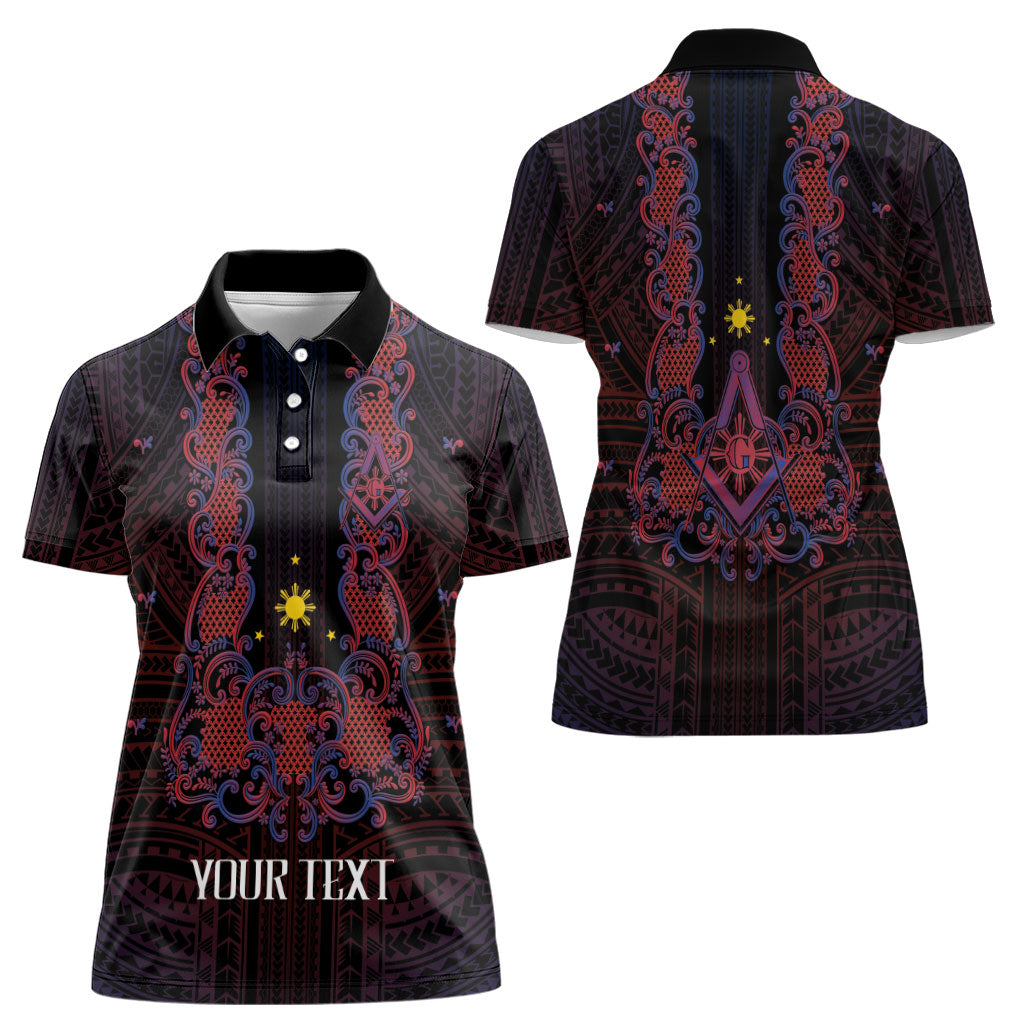 Personalised Philippines Barong Tagalog Freemasonry Women Polo Shirt Filipino Masonic Polynesian Pattern