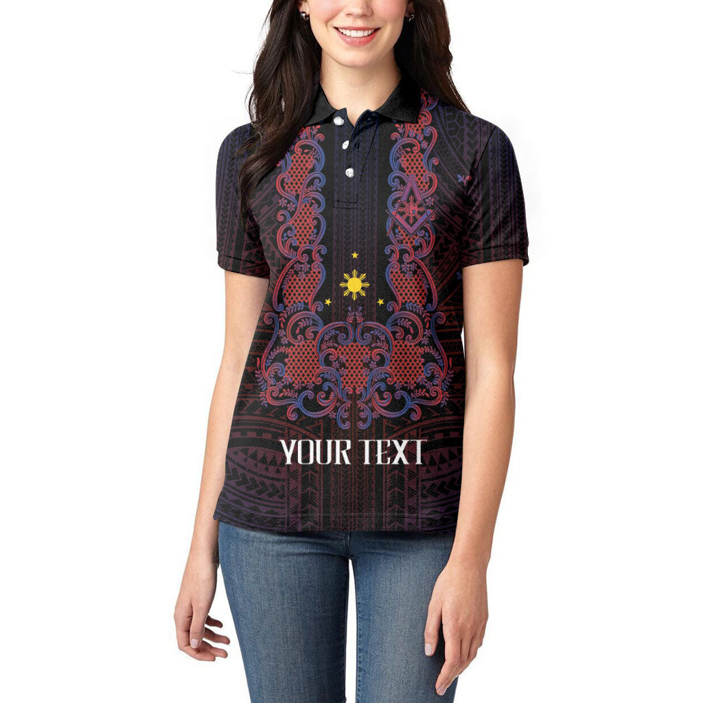 Personalised Philippines Barong Tagalog Freemasonry Women Polo Shirt Filipino Masonic Polynesian Pattern