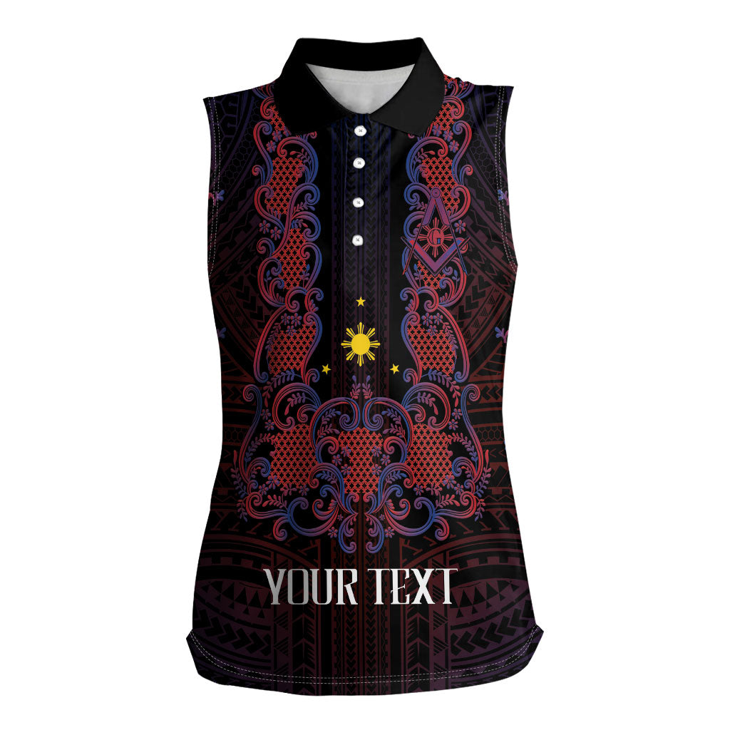Personalised Philippines Barong Tagalog Freemasonry Women Sleeveless Polo Shirt Filipino Masonic Polynesian Pattern