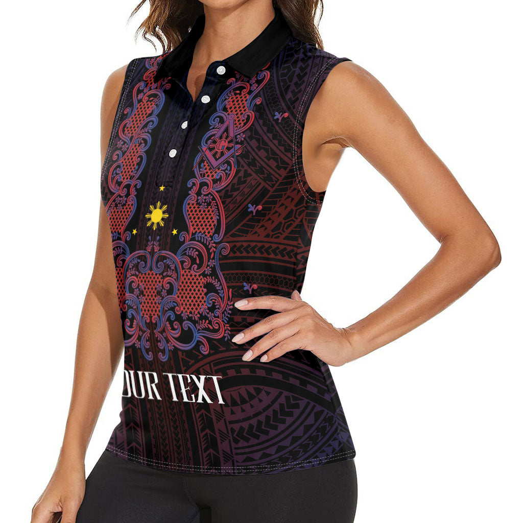 Personalised Philippines Barong Tagalog Freemasonry Women Sleeveless Polo Shirt Filipino Masonic Polynesian Pattern