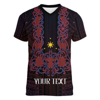 Personalised Philippines Barong Tagalog Freemasonry Women V-Neck T-Shirt Filipino Masonic Polynesian Pattern